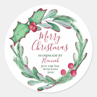 Pegatina Redonda Hecho a mano por Navidades personalizados