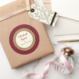 Pegatina Redonda Hecho a mano por ti Plaid rojo de búfalo y arpille