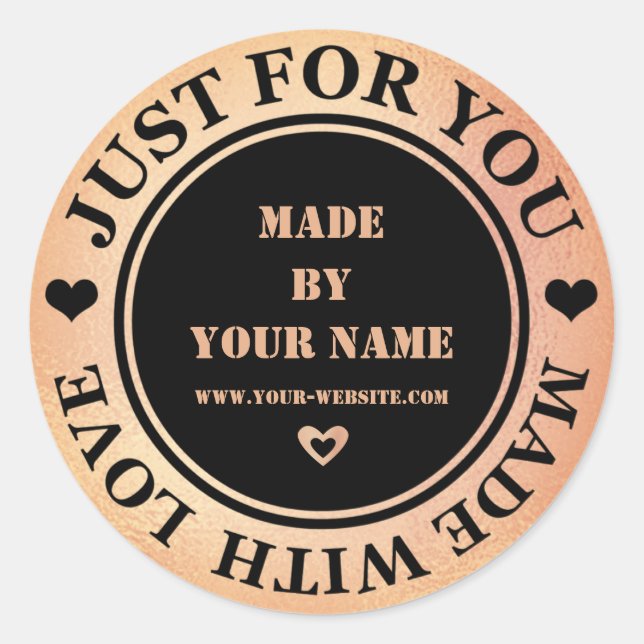 Pegatina Redonda Hecho A Mano Sólo Para Hacerse El Amor Rosa Rosa D (Anverso)