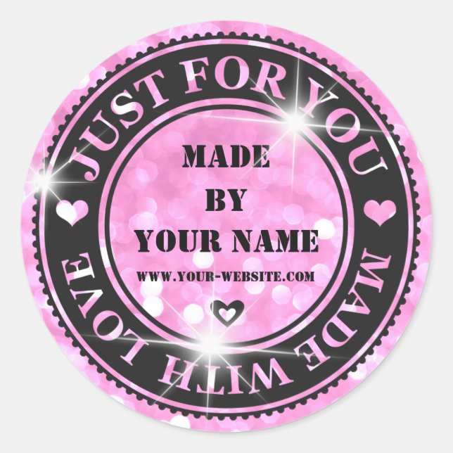Pegatina Redonda Hecho A Mano Solo Para Usted Hecho Con Amor Brilla (Anverso)