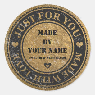 Pegatina Redonda Hecho A Mano Solo Para Usted Hecho Con Amor Oro Ne