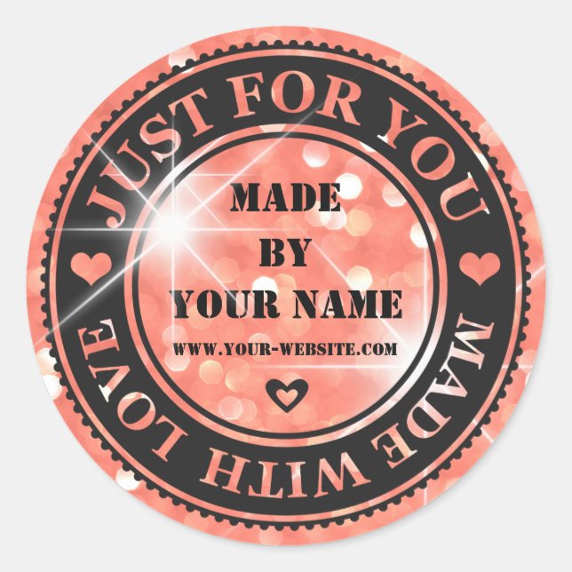 Pegatina Redonda Hecho A Mano Solo Para Usted Hecho Con Amor Purpur (Anverso)