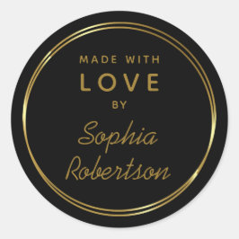 Pegatina Redonda Hecho con amor Círculos de oro personalizados y te