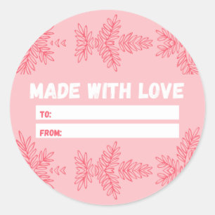 Pegatina Redonda Hecho con amor con motivos florales de melocotón