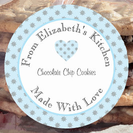 Pegatina Redonda Hecho con amor Copos de nieve azules en casa regal