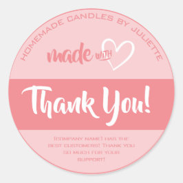 Pegatina Redonda Hecho con amor Corazón Gracias Etiquetas Girly Ros