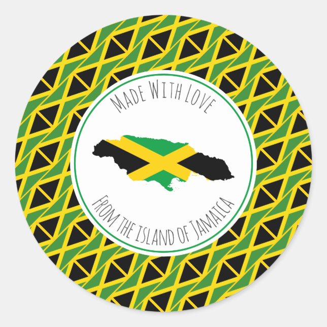 Pegatina Redonda Hecho con amor desde la BANDERA JAMAICA (Anverso)