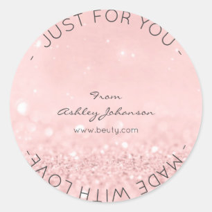 Pegatina Redonda Hecho con amor Diamante Purpurina Rosa Sparkly
