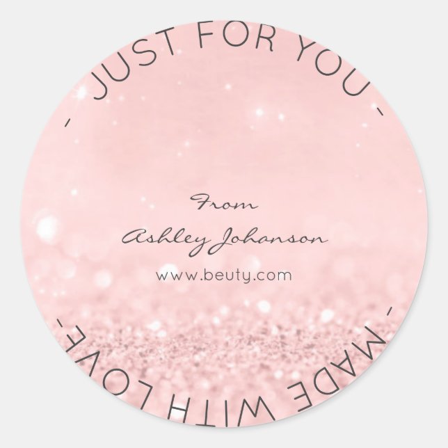 Pegatina Redonda Hecho con amor Diamante Purpurina Rosa Sparkly (Anverso)