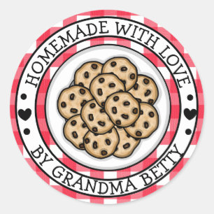 Pegatina Redonda Hecho con Amor, Galletas Caseras con Chips de Choc