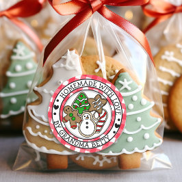 Pegatina Redonda Hecho con Amor, Galletas de Navidad Caseras