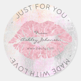 Pegatina Redonda Hecho con amor Gris rosa Grungy Gray Makeup Lips K
