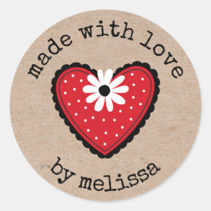 Pegatina Redonda Hecho con amor Kraft personalizado