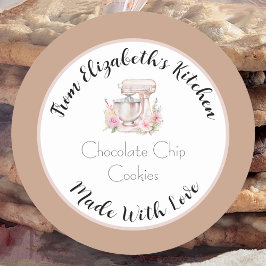 Pegatina Redonda Hecho con Amor Mezclador Floral Marrón Regalo Case