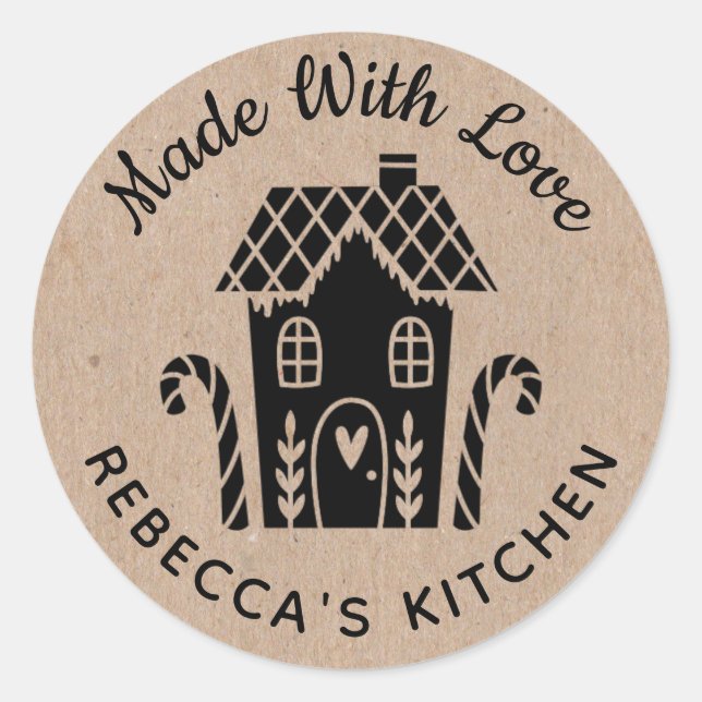 Pegatina Redonda Hecho con amor Navidades Kraft (Anverso)