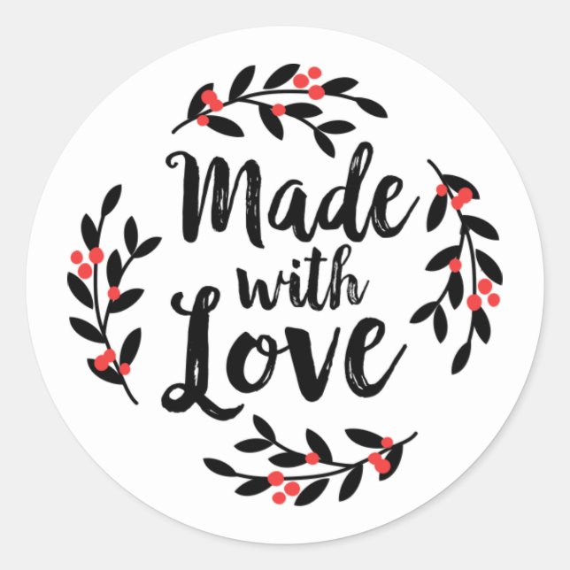 Pegatina Redonda Hecho con amor Navidades Wreath (Anverso)