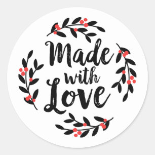 Pegatina Redonda Hecho con amor Navidades Wreath