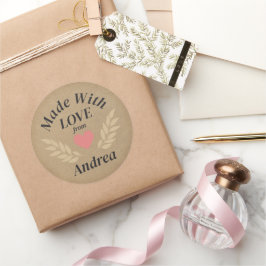 Pegatina Redonda Hecho con Amor Nombre personalizado