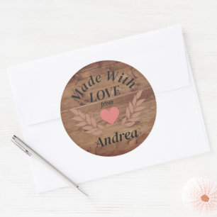 Pegatina Redonda Hecho con Amor Nombre personalizado