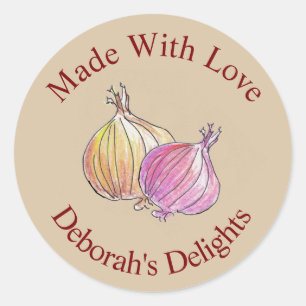 Pegatina Redonda Hecho Con Amor Onion Chef Cocina Cubierta