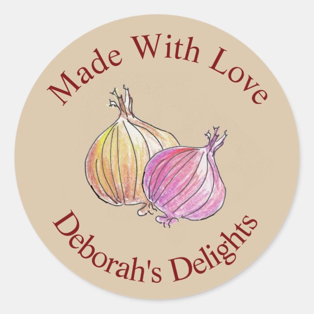 Pegatina Redonda Hecho Con Amor Onion Chef Cocina Cubierta (Anverso)