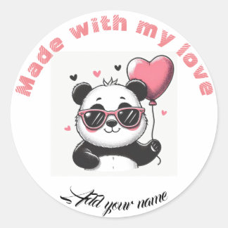 Pegatina Redonda Hecho con amor panda