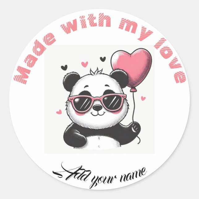 Pegatina Redonda Hecho con amor panda (Anverso)