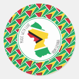 Pegatina Redonda Hecho con amor Personalizado GUYANA FLAG Guyanés