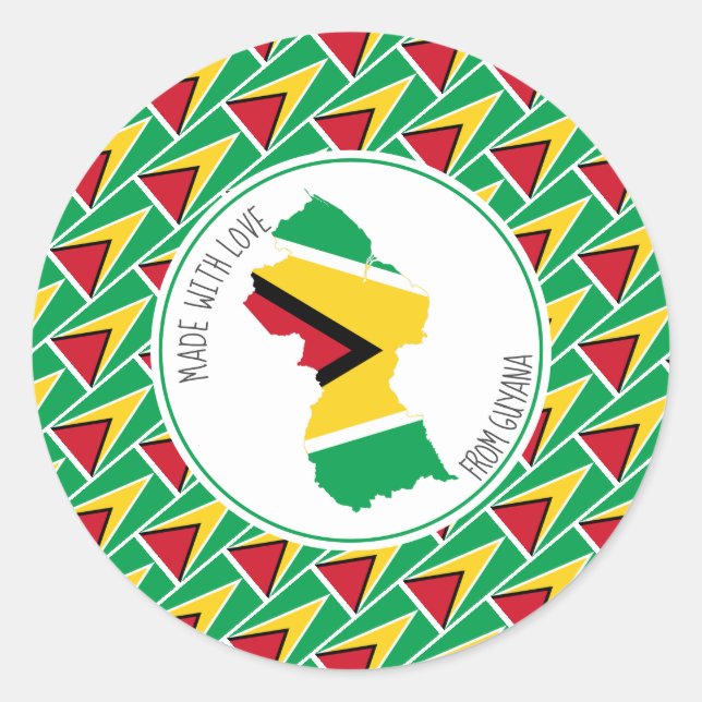 Pegatina Redonda Hecho con amor Personalizado GUYANA FLAG Guyanés (Anverso)