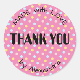 Pegatina Redonda HECHO con AMOR personalizado lunares