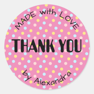 Pegatina Redonda HECHO con AMOR personalizado lunares