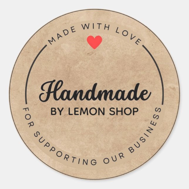 Pegatina Redonda Hecho con amor Personalizar Craft Circle (Anverso)