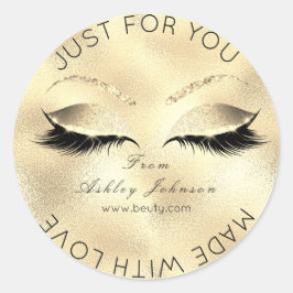 Pegatina Redonda Hecho con amor Purpurina azota oro Sepia maquillaj