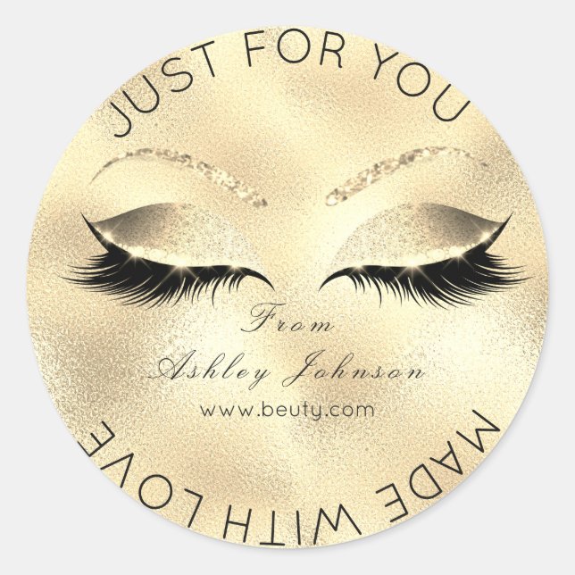 Pegatina Redonda Hecho con amor Purpurina azota oro Sepia maquillaj (Anverso)