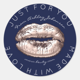 Pegatina Redonda Hecho con amor Rosa besar labios de maquillaje de 