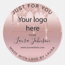 Pegatina Redonda hecho con amor sólo por usted purpurina goteo rosa