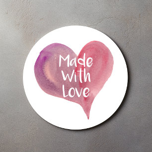 Pegatina Redonda Hecho con amor, sticker de corazón