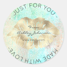 Pegatina Redonda Hecho con amor Tiffany Gold Ocean Makeup Lips Kiss