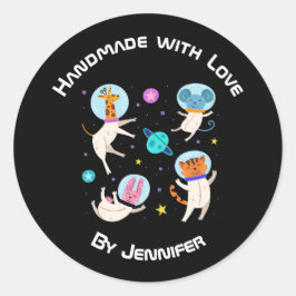 Pegatina Redonda Hecho con amor - Un animal astronauta en el espaci