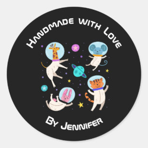 Pegatina Redonda Hecho con amor - Un animal astronauta en el espaci