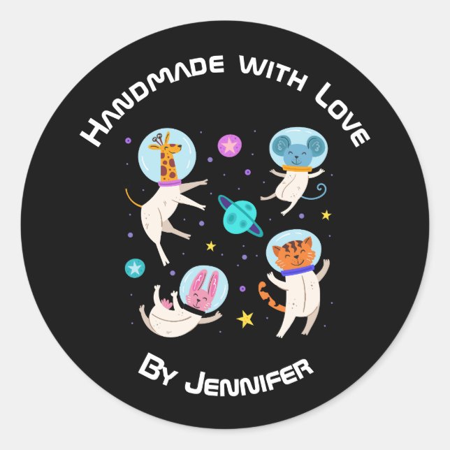 Pegatina Redonda Hecho con amor - Un animal astronauta en el espaci (Anverso)