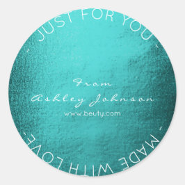 Pegatina Redonda Hecho con amor Verde azulado Verde Acuático