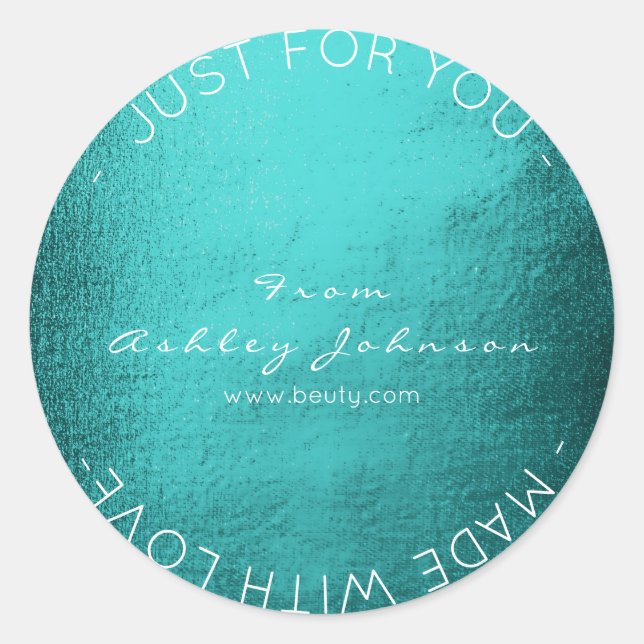 Pegatina Redonda Hecho con amor Verde azulado Verde Acuático (Anverso)