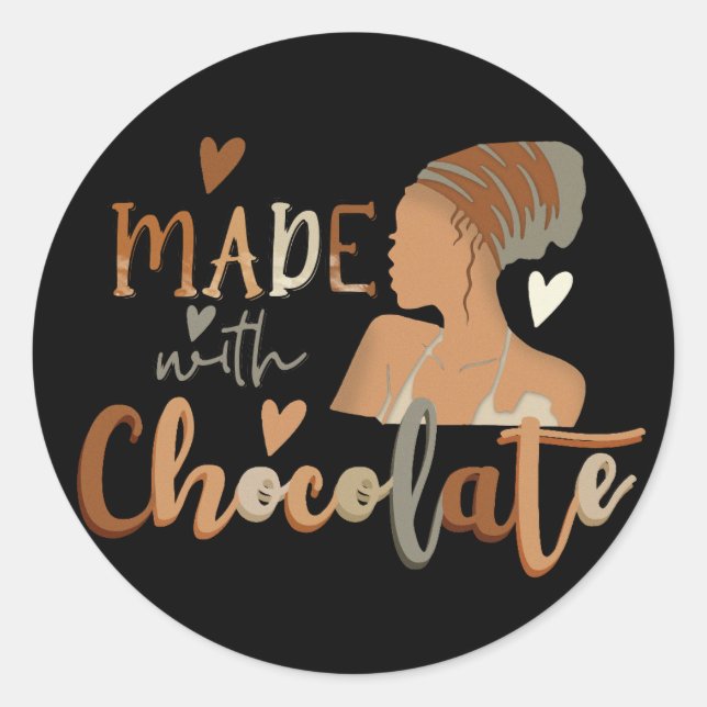 Pegatina Redonda Hecho con chocolate negro mujer afro Chica (Anverso)