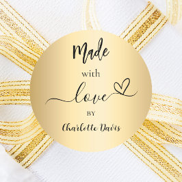 Pegatina Redonda Hecho con el nombre de oro del amor