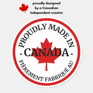Pegatina Redonda Hecho con orgullo en Canadá/Fabriqué au Canada Eng
