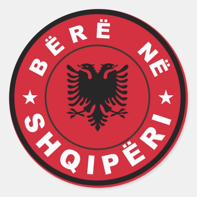 Pegatina Redonda hecho en albania marca country label bere shqiperi (Anverso)