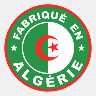 Pegatina Redonda hecho en argelia flag label fabrique algerie