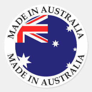 Pegatina Redonda Hecho en Australia con bandera redonda y texto