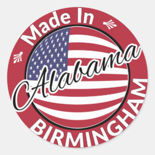 Pegatina Redonda Hecho en Birmingham Alabama Estrellas y Bandera de